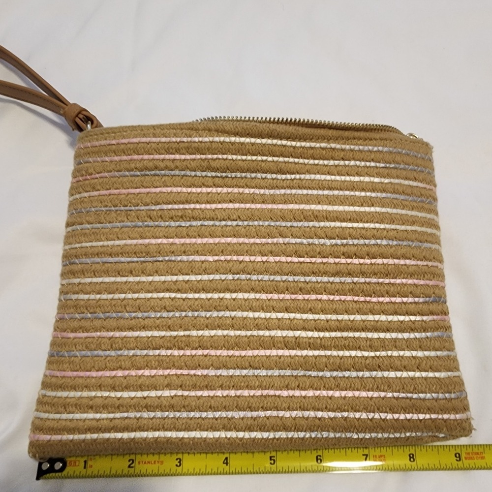Natural Woven Straw Wristlet Clutch Boho Chic Zipper Pouch Wallet